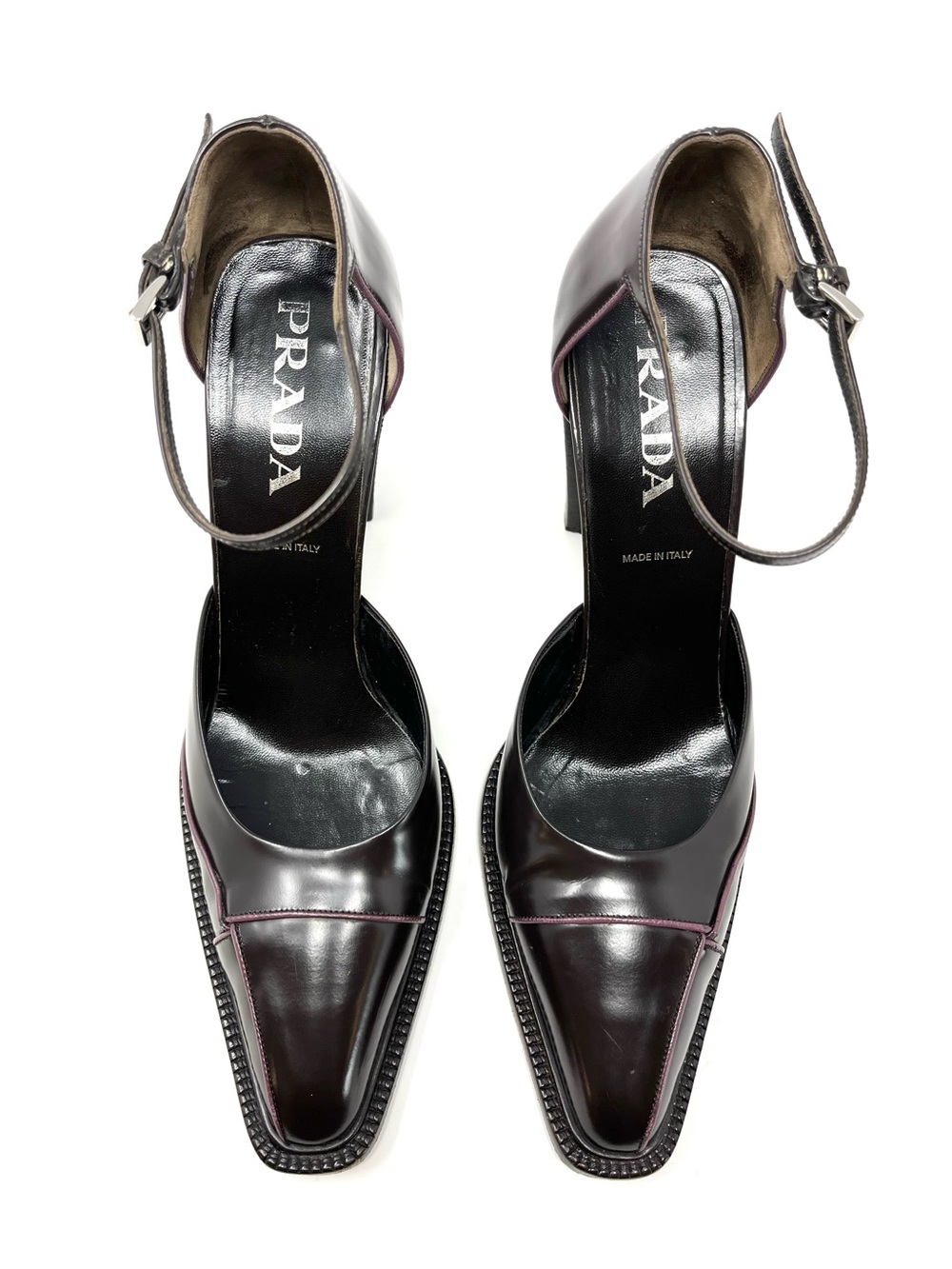 Vintage Vtg Prada 90s Y2K Brown Purple Leather Pointed Toe Pumps Heels 40 10 - Picture 2 of 11